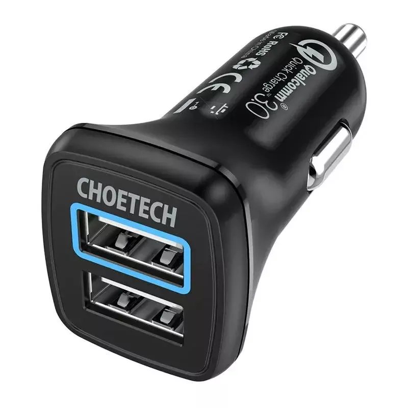 Fonte de alimentação CHOETECH C0051 dual USB-A 36W QC3.0, preto