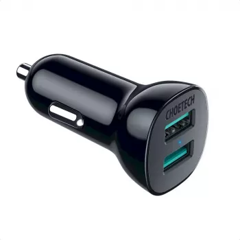 Fonte de alimentação CHOETECH C0051 dual USB-A 36W QC3.0, preto