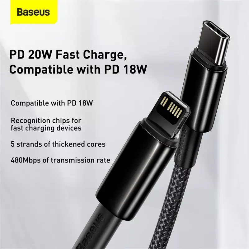 Cabo Baseus Tungsten Gold 1 m preto Lightning para USB C