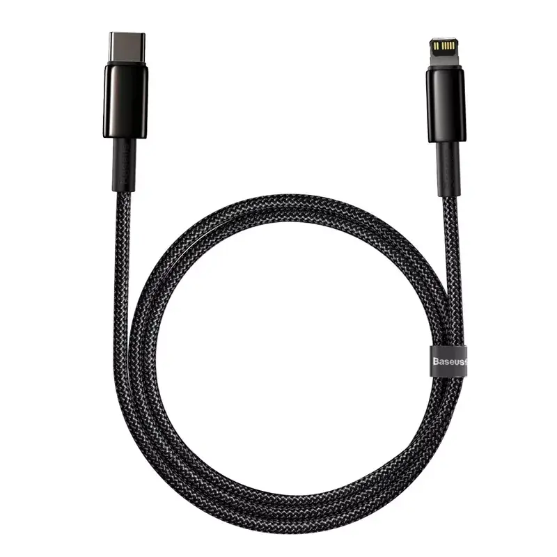 Cabo Baseus Tungsten Gold 1 m preto Lightning para USB C