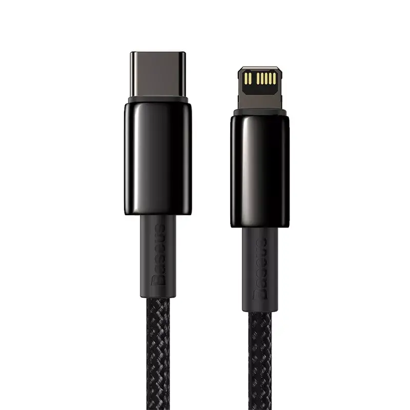 Cabo Baseus Tungsten Gold 1 m preto Lightning para USB C