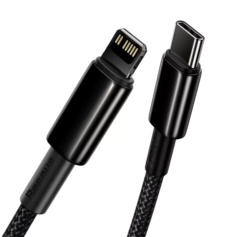 Cabo Baseus Tungsten Gold 1 m preto Lightning para USB C