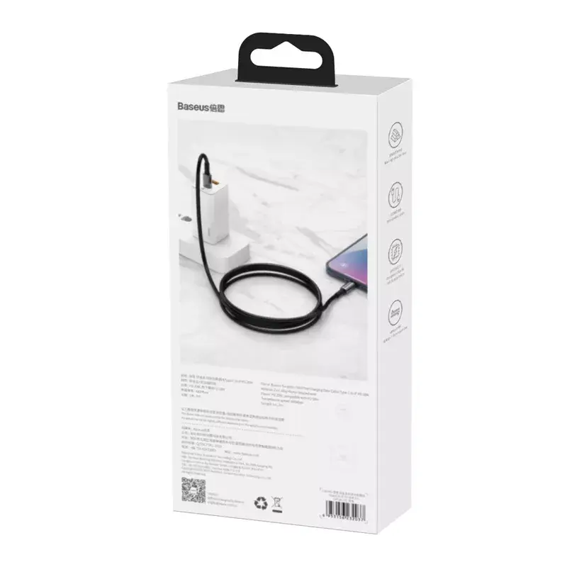 Cabo Baseus Tungsten Gold 1 m preto Lightning para USB C