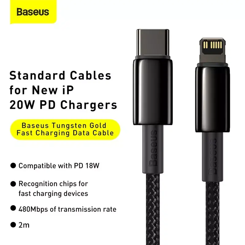 Cabo Baseus Tungsten Gold 2 m preto Lightning USB C
