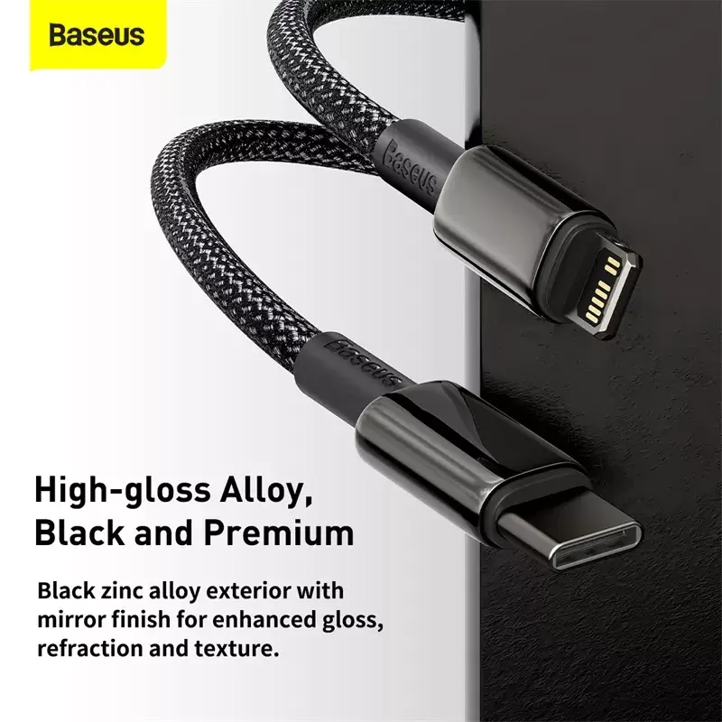 Cabo Baseus Tungsten Gold 2 m preto Lightning USB C