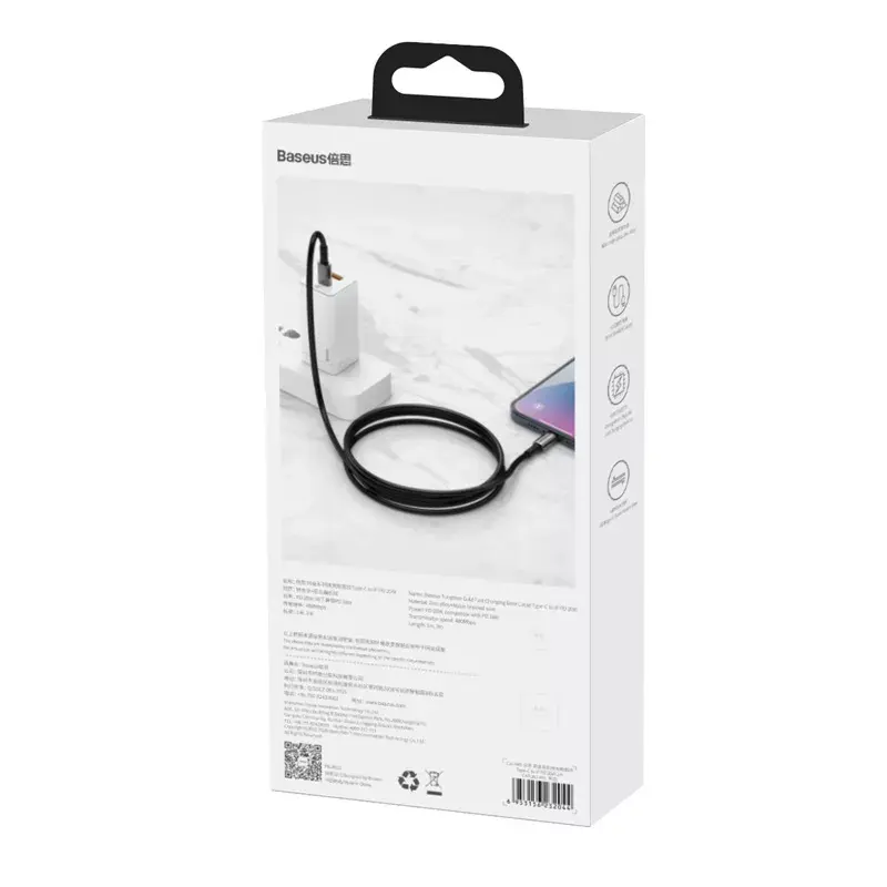 Cabo Baseus Tungsten Gold 2 m preto Lightning USB C