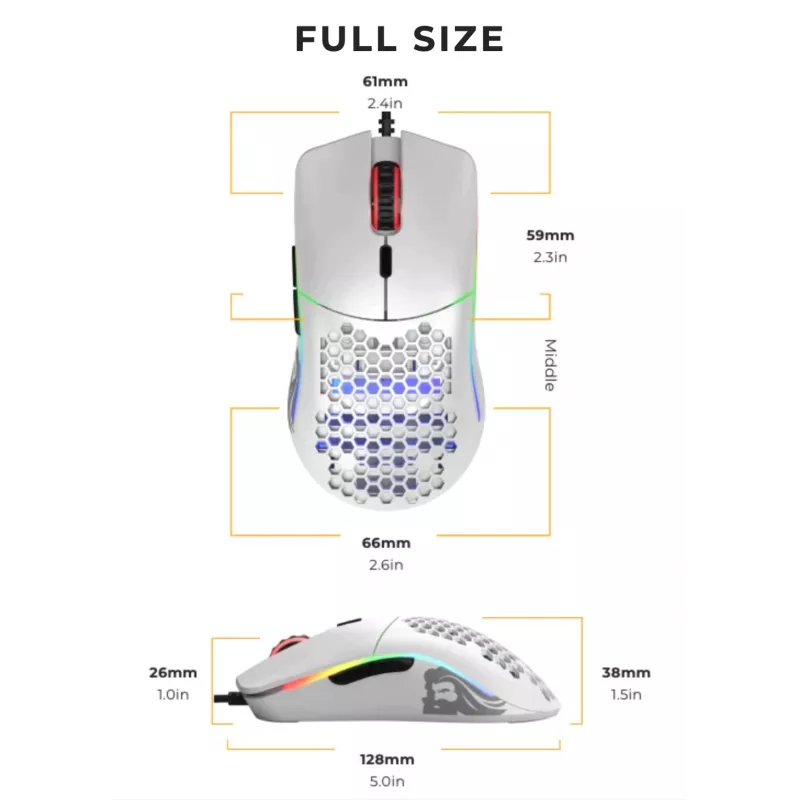 Rato Glorious Gaming Glorious Model O Regular (branco), para destro, ótico, USB Type-A, 12000 DPI, branco