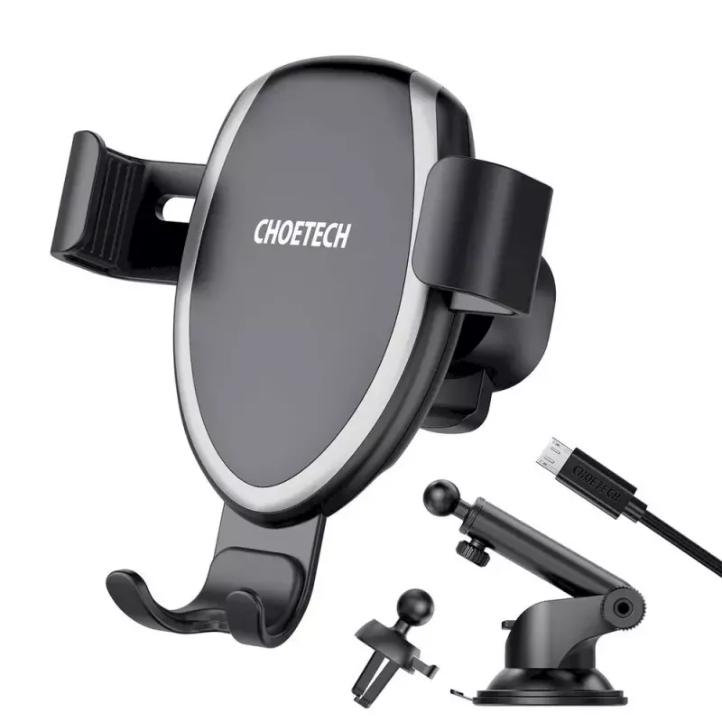 Suporte de telemóvel para automóvel CHOETECH T536-S com carregamento sem fios 10W, montagem no painel/para-brisas