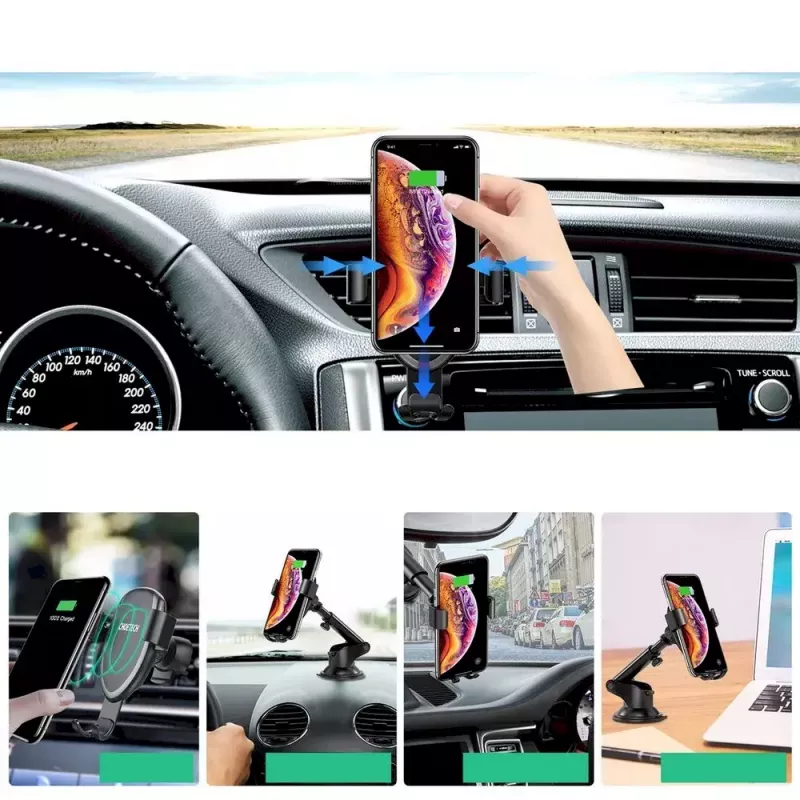 Suporte de telemóvel para automóvel CHOETECH T536-S com carregamento sem fios 10W, montagem no painel/para-brisas