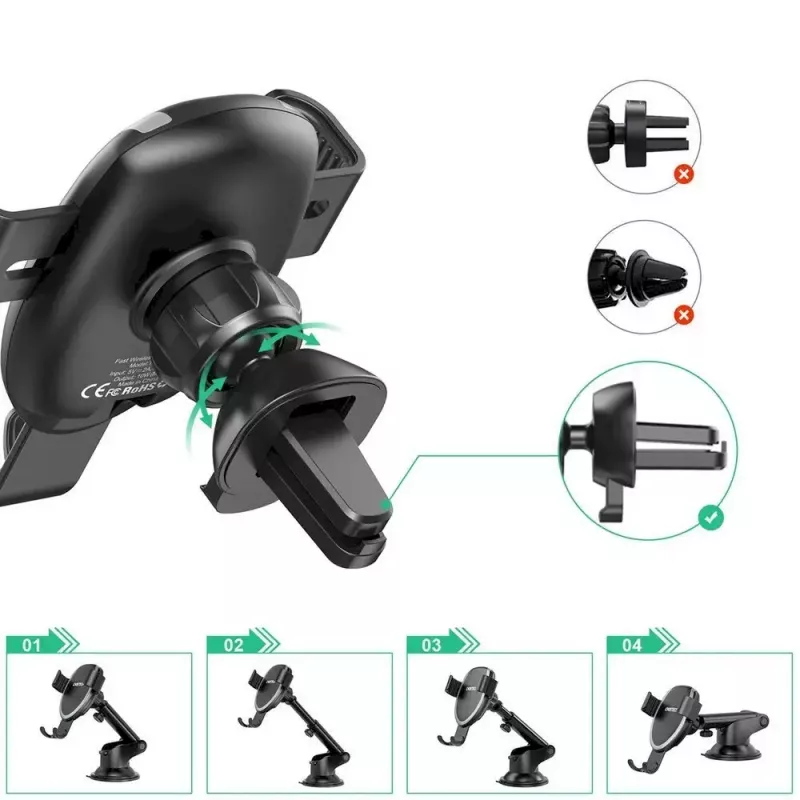 Suporte de telemóvel para automóvel CHOETECH T536-S com carregamento sem fios 10W, montagem no painel/para-brisas