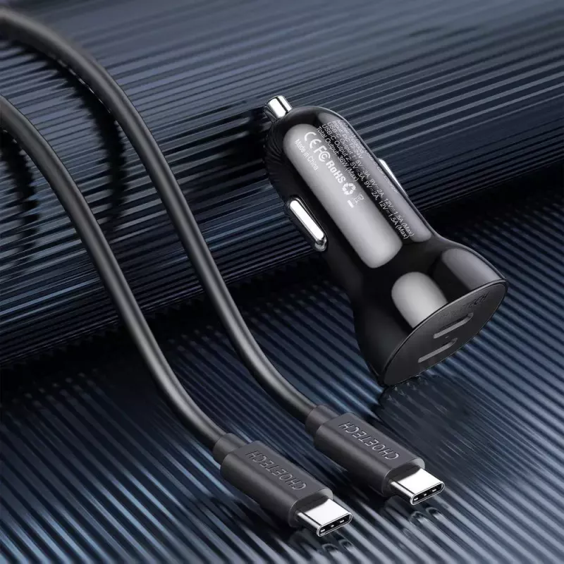 Carregador de interior Choetech TC0008 preto isqueiro de automóvel carregamento rápido