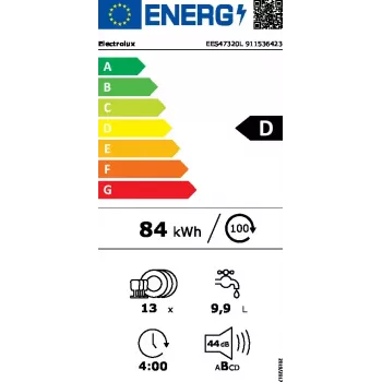 Máquina de lavar loiça de encastrar Electrolux EES47320L 13 conjuntos de louça 44 dB