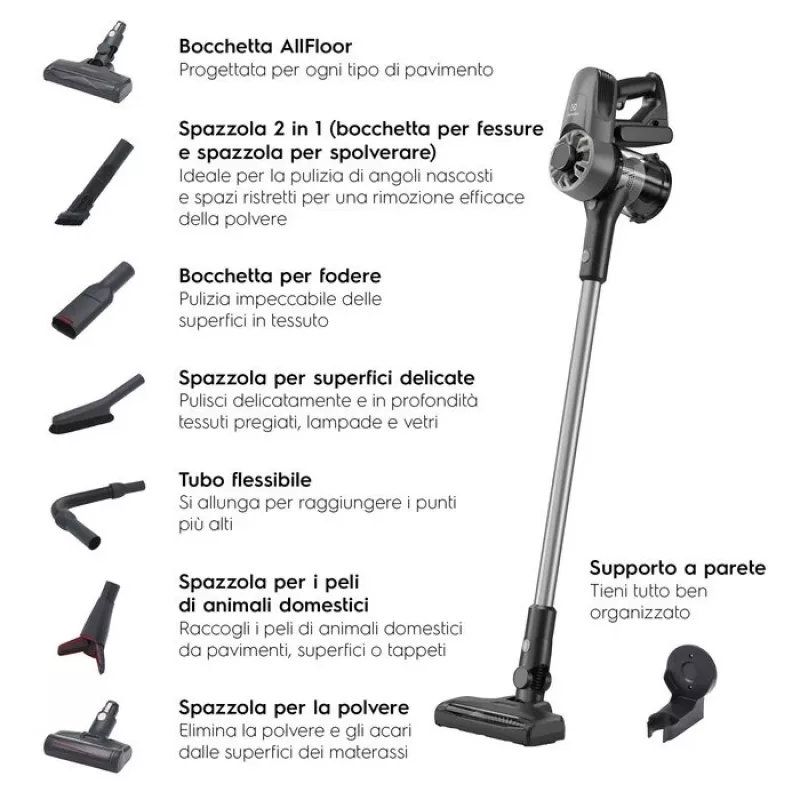 Aspirador vertical 2-em-1 Electrolux EP31CB21GP com bateria, a seco, ciclónico, sem saco 0,5 l 15 W cinzento, tungsténio 2 Ah