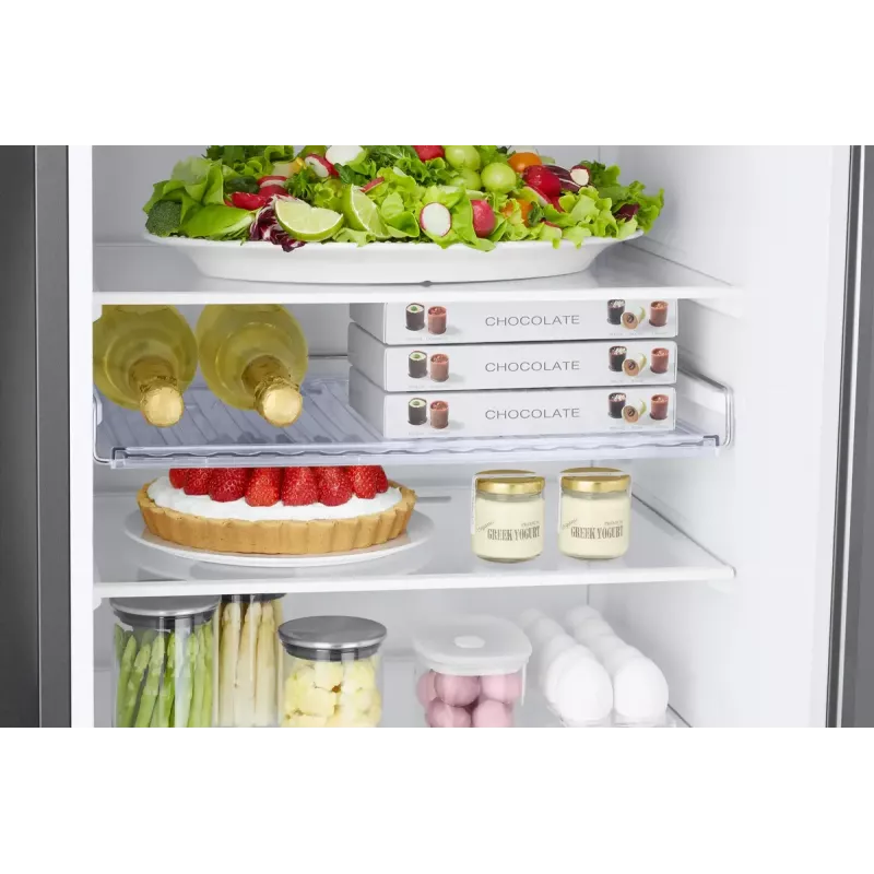 Frigorífico de livre instalação Samsung RB38C6B2E22 com No Frost, abertura da porta à direita, 35 dB, classe de eficiência energética E, capacidade de congelação 8 kg/24h, 4 prateleiras, 2 gavetas de legumes, preto