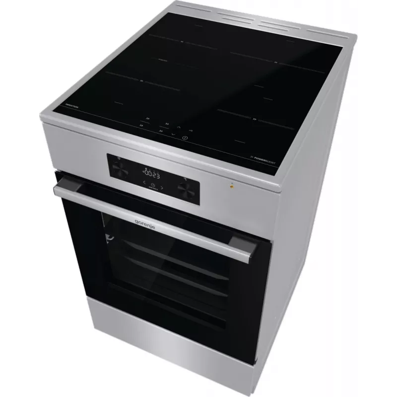 Gorenje GEIT5C61XPG fogão elétrico de instalação livre com placa de indução, 4 zonas, forno de 70 l, limpeza catalítica, 50 cm, aço inoxidável