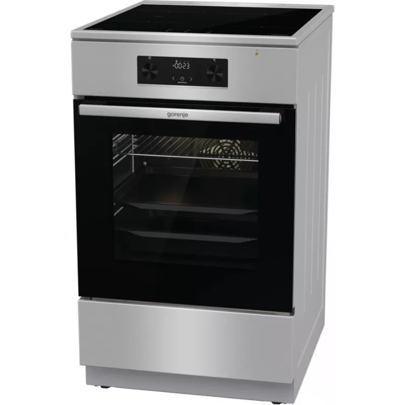 Gorenje GEIT5C61XPG fogão elétrico de instalação livre com placa de indução, 4 zonas, forno de 70 l, limpeza catalítica, 50 cm, aço inoxidável