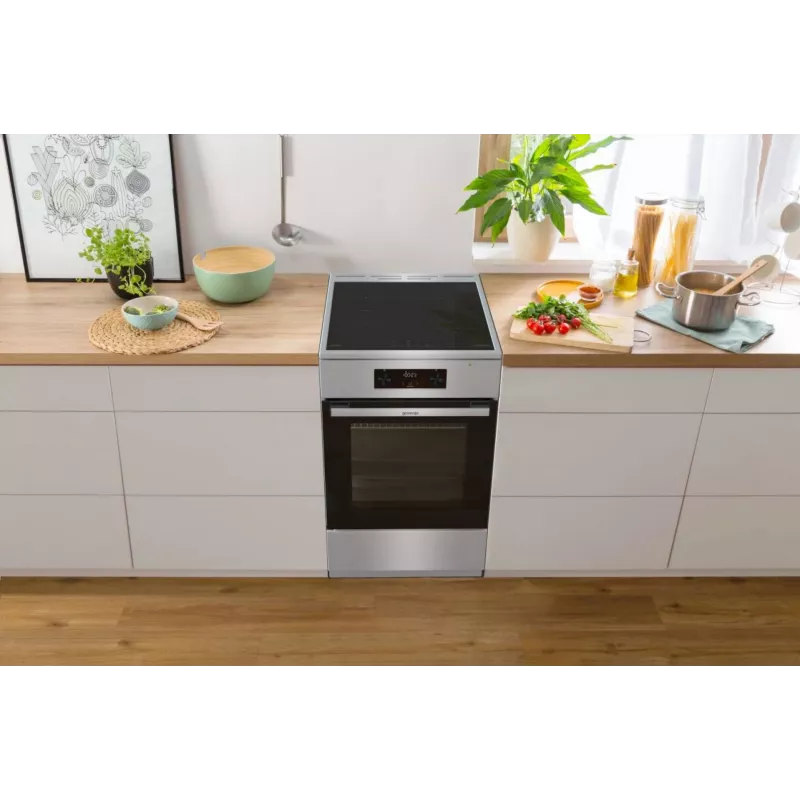 Gorenje GEIT5C61XPG fogão elétrico de instalação livre com placa de indução, 4 zonas, forno de 70 l, limpeza catalítica, 50 cm, aço inoxidável
