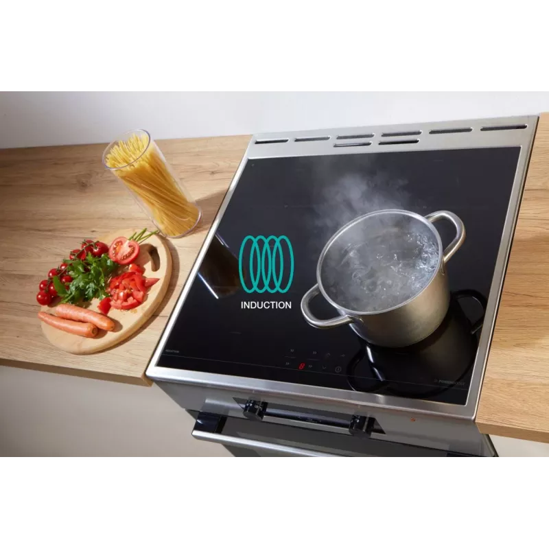 Gorenje GEIT5C61XPG fogão elétrico de instalação livre com placa de indução, 4 zonas, forno de 70 l, limpeza catalítica, 50 cm, aço inoxidável