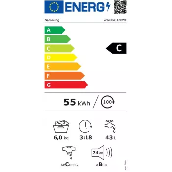 Samsung WW60A3120WE/LE Máquina de lavar de carregamento frontal 6 kg 1200 rpm Branco