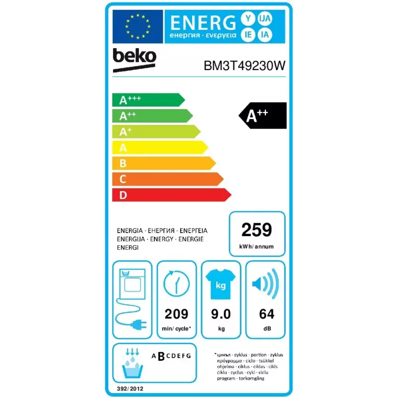 Máquina de secar roupa Beko BM3T49230W de instalação livre carga frontal 9 kg A++ branco