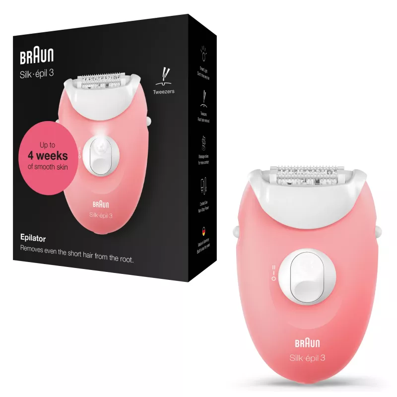 Braun Silk-épil 3 3-176 depiladora com 3 extras, rosé, branco, 20 pinças, barbear, AC, 100 - 240 V, 50 - 60 Hz