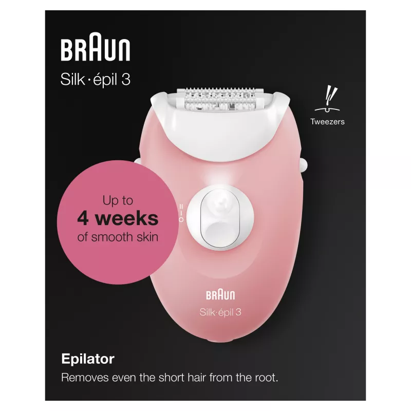 Braun Silk-épil 3 3-176 depiladora com 3 extras, rosé, branco, 20 pinças, barbear, AC, 100 - 240 V, 50 - 60 Hz