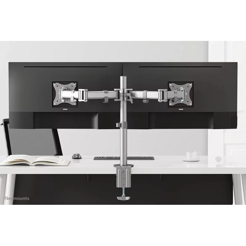 Neomounts NM-D135DSILVER Suporte para monitor 10-27 inch, fixação por mordente/por furo na mesa, 8 kg, 25,4 cm (10 inch), 68,6 cm (27 inch), 100 x 100 mm, Prateado