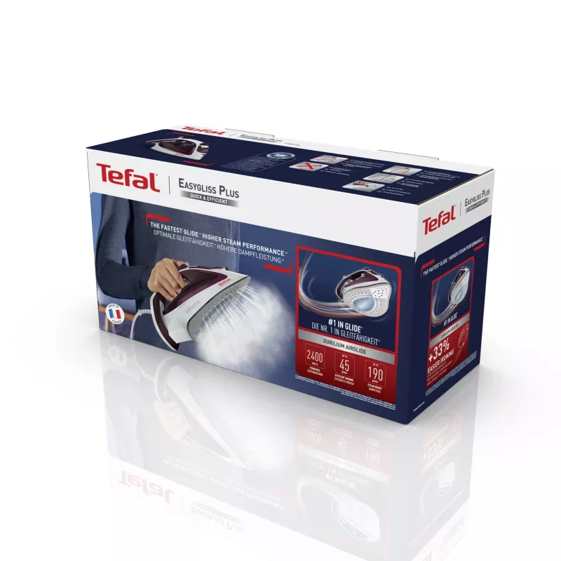 Tefal EasyGliss Plus FV5714 Ferro de engomar Ferro a seco e a vapor Base Durilium 2400 W Bordéus, Branco