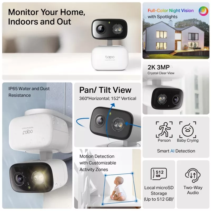 Câmara de vigilância IP TP-Link Tapo C216 Tipo caixa Interior 2304 x 1296 Pixel Teto/Parede/Mesa