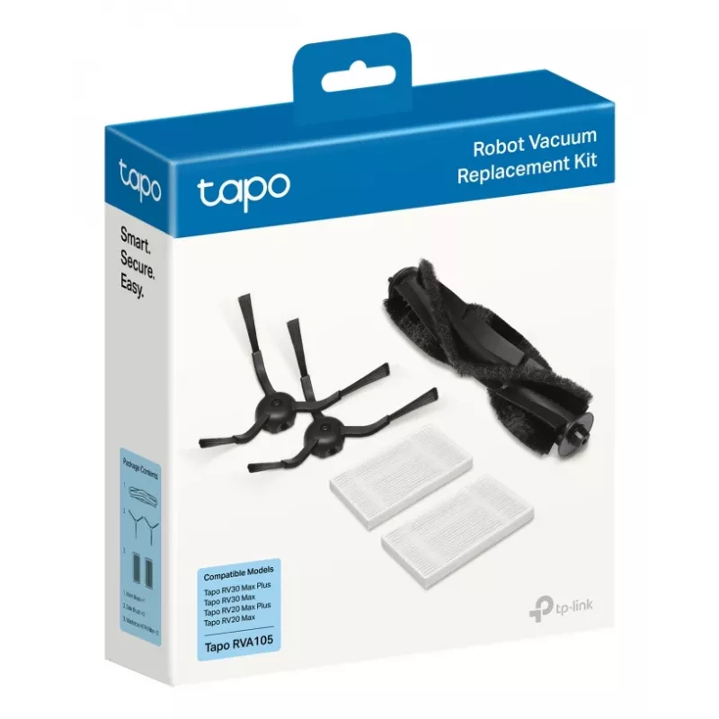 TP-Link Tapo Conjunto de substituição para aspirador robô, conjunto de acessórios, aspirador robô, Preto, Branco, Tapo RV30 Max Plus, Tapo RV30 Max, Tapo RV20 Max Plus, Tapo RV20 Max, Caixa suspensa, 183 mm