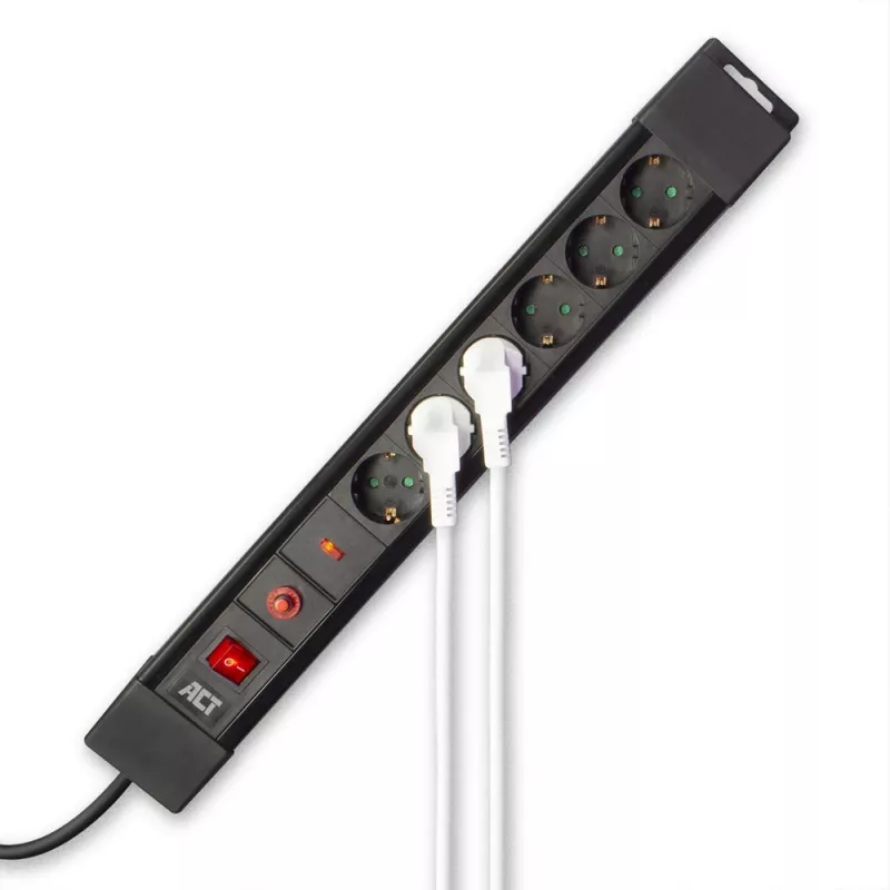 ACT Régua de tomadas com 6 tomadas e proteção contra sobretensão, 6 saídas AC, Tipo F, 230 V, 16 A, 1,5 mm², Tipo F (Schuko)