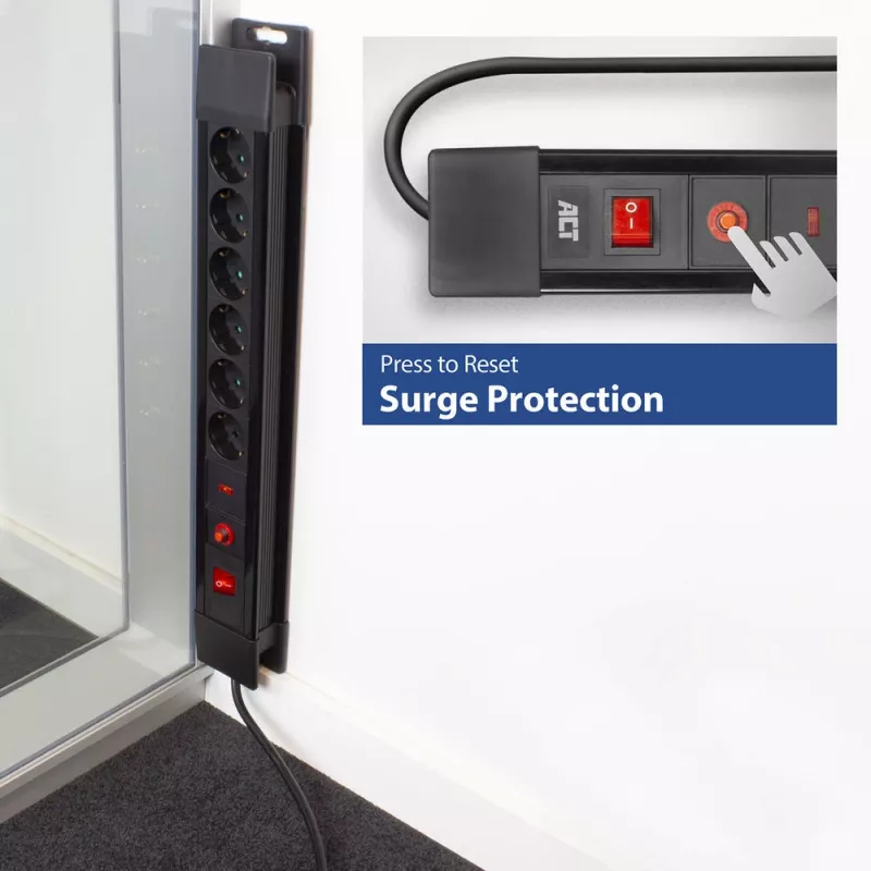 ACT Régua de tomadas com 6 tomadas e proteção contra sobretensão, 6 saídas AC, Tipo F, 230 V, 16 A, 1,5 mm², Tipo F (Schuko)