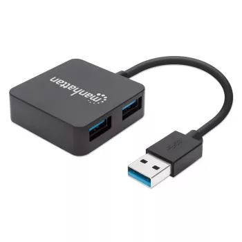 Manhattan Hub USB-A de 4 portas, 4 portas USB-A, 5 Gbps (USB 3.2 Gen1 também conhecido como USB 3.0), alimentado por USB (não requer fonte de alimentação externa). Carregamento rápido: 1 porta até 0,9 A; carregar em 4 portas requer fonte de alimentação externa (não incluída), Compatível com ST4300MINU3B