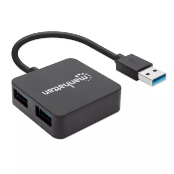 Manhattan Hub USB-A de 4 portas, 4 portas USB-A, 5 Gbps (USB 3.2 Gen1 também conhecido como USB 3.0), alimentado por USB (não requer fonte de alimentação externa). Carregamento rápido: 1 porta até 0,9 A; carregar em 4 portas requer fonte de alimentação externa (não incluída), Compatível com ST4300MINU3B
