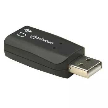 Adaptador de som Manhattan USB-A, USB-A para entrada de microfone e saída de áudio de 3,5 mm, 480 Mbit/s (USB 2.0), suporta som surround 3D e virtual 5.1, Hi-Speed USB, preto, três anos de garantia