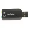 Adaptador de som Manhattan USB-A, USB-A para entrada de microfone e saída de áudio de 3,5 mm, 480 Mbit/s (USB 2.0), suporta som surround 3D e virtual 5.1, Hi-Speed USB, preto, três anos de garantia