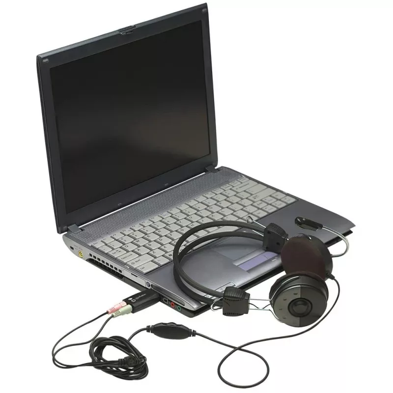 Adaptador de som Manhattan USB-A, USB-A para entrada de microfone e saída de áudio de 3,5 mm, 480 Mbit/s (USB 2.0), suporta som surround 3D e virtual 5.1, Hi-Speed USB, preto, três anos de garantia