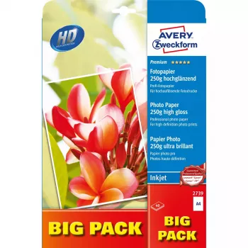 Papel fotográfico Avery Inkjet 2x20 folhas A4 brilhante branco