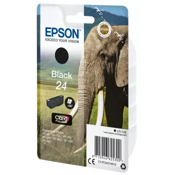 Epson Elephant Singlepack preto 24 tinta Claria Photo HD, preto, tinta pigmentada, 5,1 ml, 1 unid., 240 páginas, pack individual