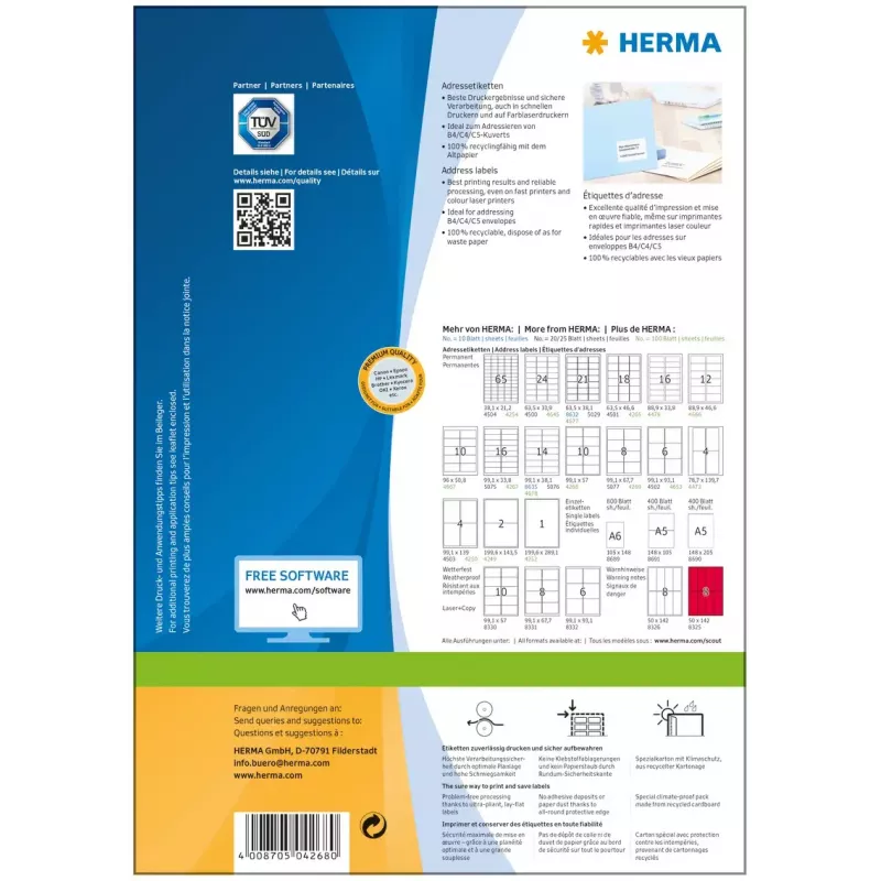 Etiquetas de endereço Premium HERMA A4 99,1x57 mm 1000 unid.