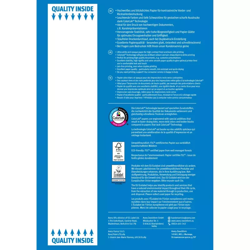 Papel de impressora A4 Avery Bright White Inkjet 500 folhas