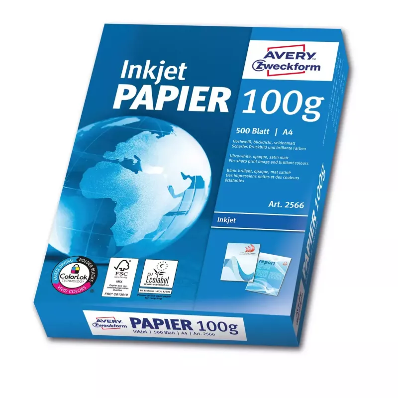 Papel de impressora A4 Avery Bright White Inkjet 500 folhas