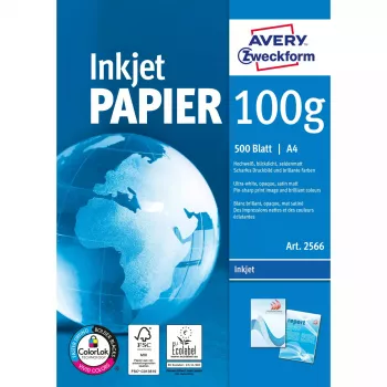Papel de impressora A4 Avery Bright White Inkjet 500 folhas