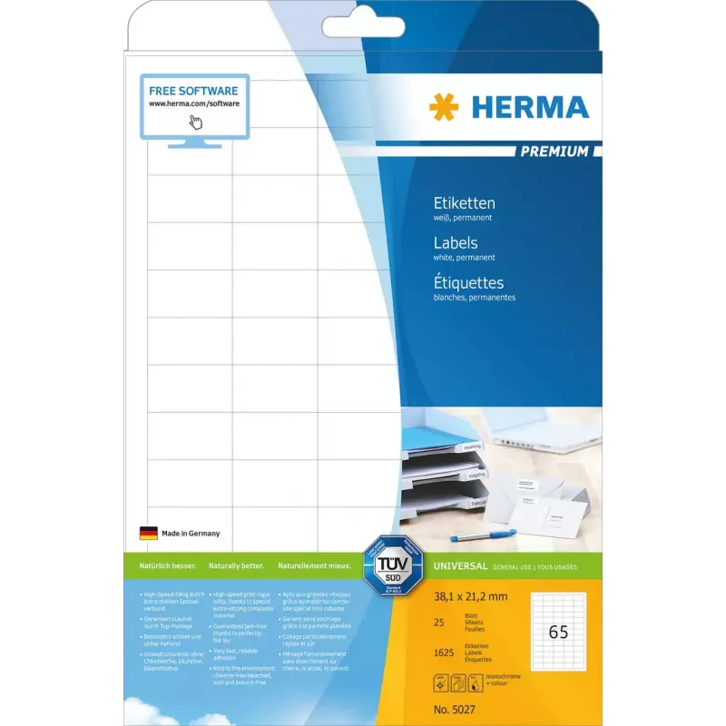 Etiqueta autoadesiva para impressora HERMA Labels Premium A4 38,1x21,2 mm