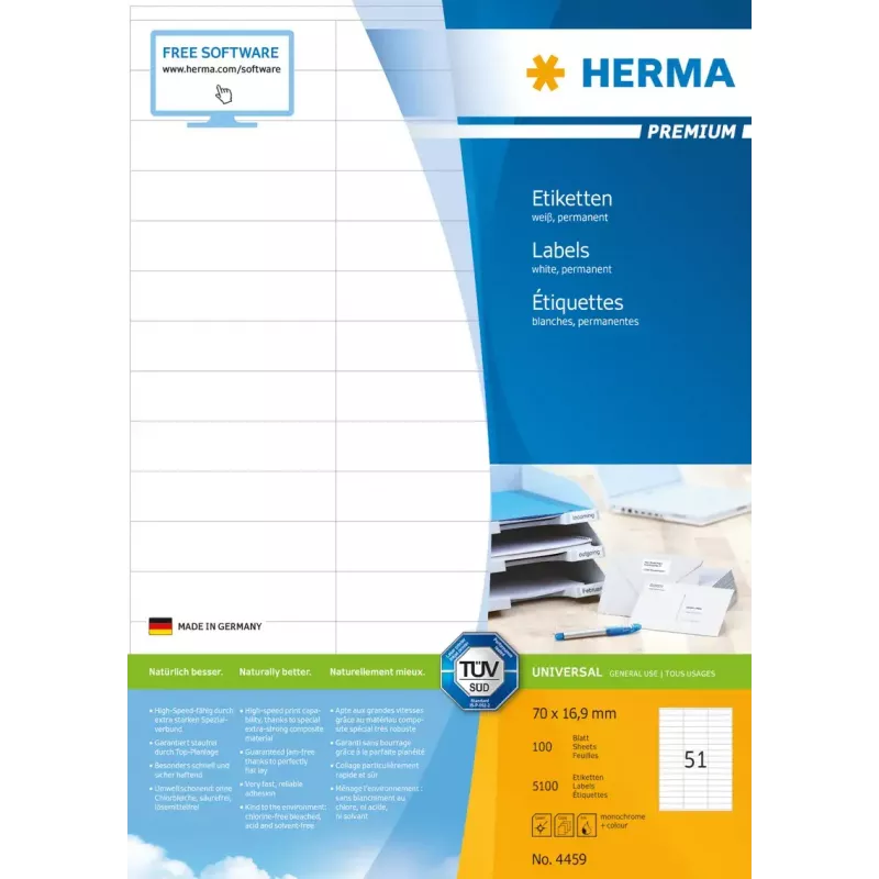Etiquetas autoadesivas para impressora HERMA Premium A4 70x16,9 mm