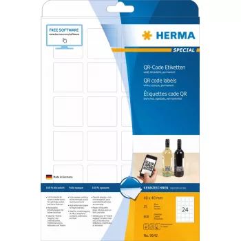 Etiquetas de código QR HERMA 9642 A4 40x40 mm quadrado papel branco