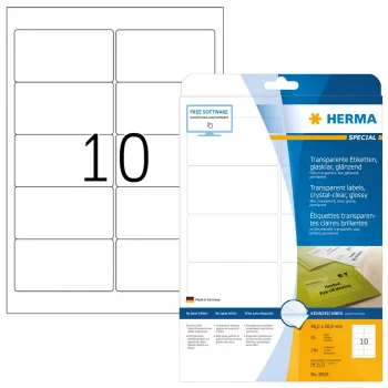 Etiqueta autocolante para impressora HERMA Labels transparente cristalino A4 96x50,8 mm