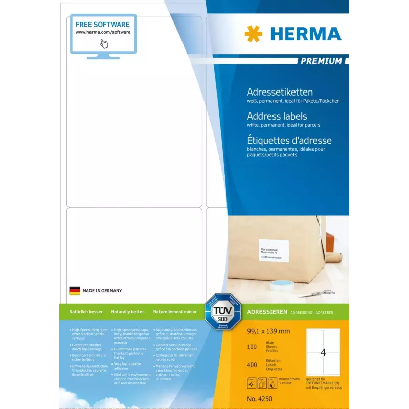 Etiquetas de endereço Premium HERMA A4 99,1 x 139 mm 400 unidades