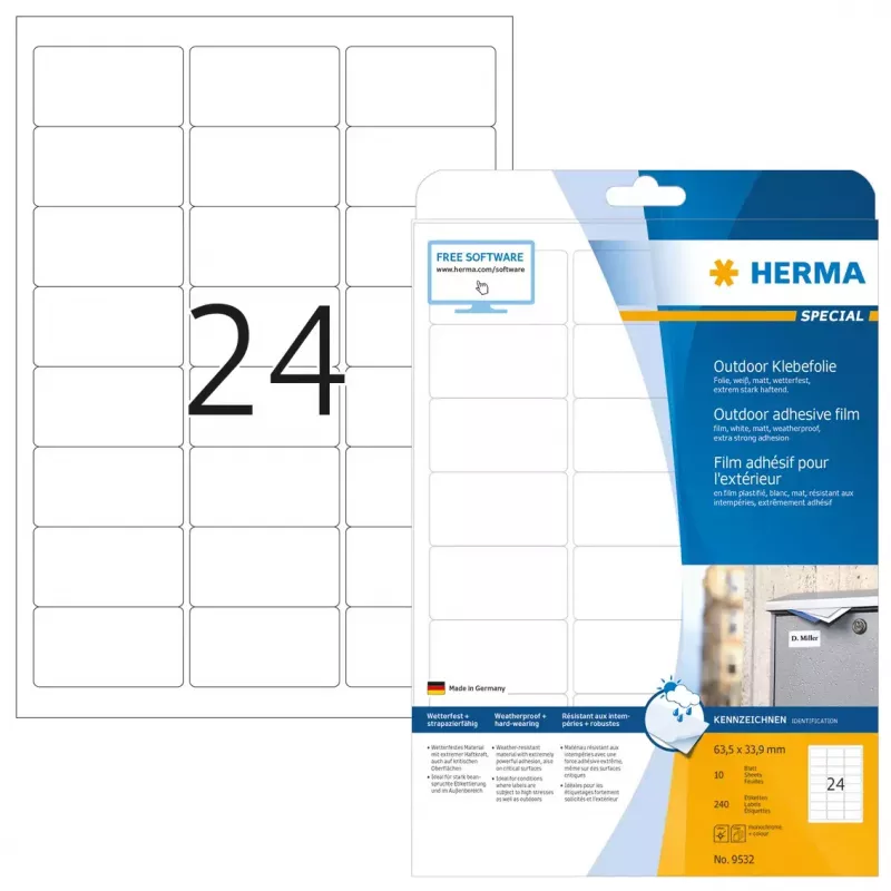 Etiqueta autocolante para impressora HERMA Labels A4 película exterior 63,5x33,9 mm