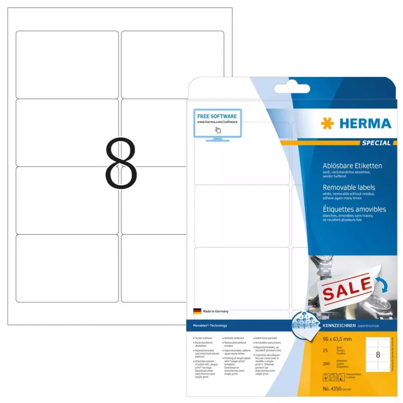 Etiqueta autocolante para impressora HERMA Etiquetas removíveis A4 96x63,5 mm